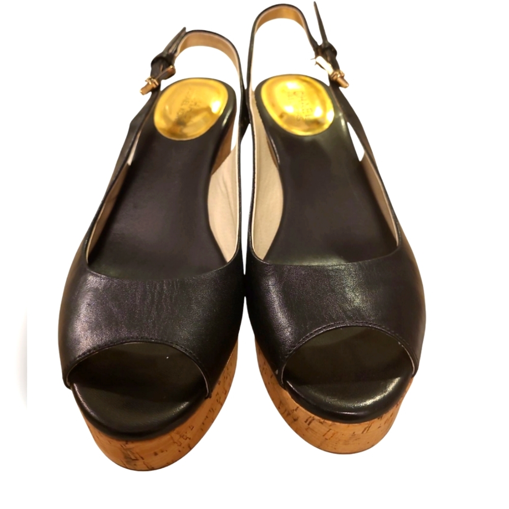 Michael Kors Gold and Black Platform Slingback Shoes